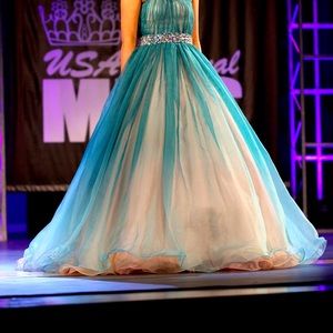Custom gown for prom, pageant, homecoming etc. Teal and pink ombré